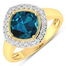 14KT Yellow Gold 2.15ctw London Blue Topaz and Diamond Ring