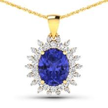 14KT Yellow Gold 3.75ctw Tanzanite and Diamond Pendant