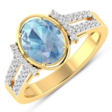 14KT Yellow Gold 1.28ctw Aquamarine and Diamond Ring