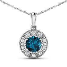 14KT White Gold 2.05ctw London Blue Topaz and Diamond Pendant