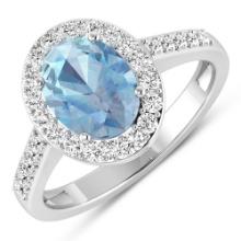 14KT White Gold 1.28ctw Aquamarine and Diamond Ring