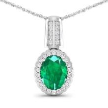 14KT White Gold 1.65ctw Zambian Emerald and Diamond Pendant