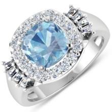 14KT White Gold 1.48ct Aquamarine and Diamond Ring