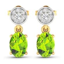 14KT Yellow Gold 1.26ctw Peridot Topaz and Diamond Earrings