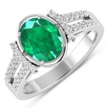 14KT White Gold 1.53ctw Zambian Emerald and Diamond Ring