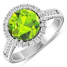 14KT White Gold 2.6ctw Peridot and Diamond Ring