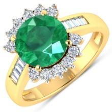 14KT Yellow Gold 2.75ct Zambian Emerald and Diamond Ring