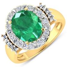 14KT Yellow Gold 3.14ct Zambian Emerald and Diamond Ring