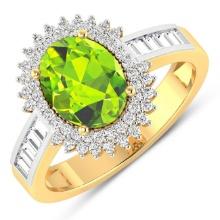 14KT Yellow Gold 1.6ctw Peridot and Diamond Ring