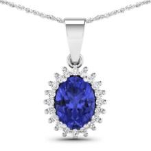 14KT White Gold 1.15ctw Tanzanite and Diamond Pendant