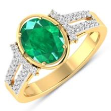 14KT Yellow Gold 1.53ctw Zambian Emerald and Diamond Ring