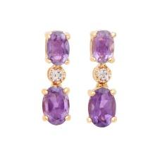 Plated 18KT Yellow Gold 2.22cts Amethyst and Diamond Earrings