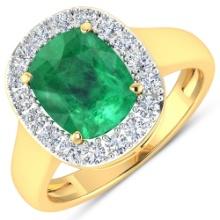 14KT Yellow Gold 2.5ct Zambian Emerald and Diamond Ring