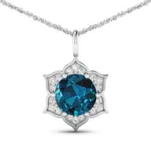 14KT White Gold 2.05ctw London Blue Topaz and Diamond Pendant