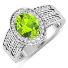 14KT White Gold 1.6ctw Peridot and Diamond Ring