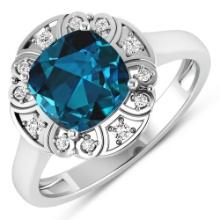 14KT White Gold 2.15ctw London Blue Topaz and Diamond Ring