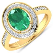 14KT Yellow Gold 1.53ctw Zambian Emerald and Diamond Ring