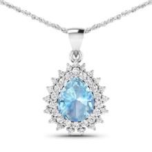 14KT White Gold 2.3ctw Aquamarine and Diamond Pendant