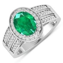 14KT White Gold 1.53ctw Zambian Emerald and Diamond Ring