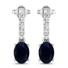 14KT White Gold 1.5ctw Blue Sapphire and Diamond Earrings