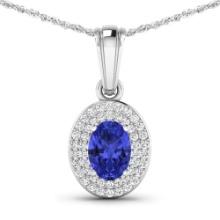 14KT White Gold 0.62ctw Tanzanite and Diamond Pendant