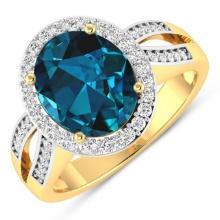 14KT Yellow Gold 3.7ctw London Blue Topaz and Diamond Ring