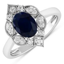 14KT White Gold 1.3ctw Blue Sapphire and Diamond Ring