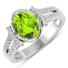 14KT White Gold 1.6ctw Peridot and Diamond Ring