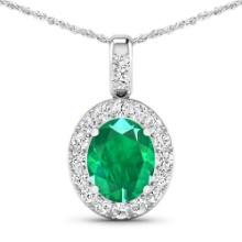 14KT White Gold 2.15ctw Zambian Emerald and Diamond Pendant