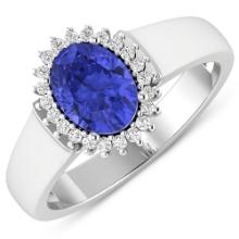 14KT White Gold 1.09ct Tanzanite and Diamond Ring