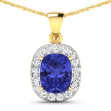 14KT Yellow Gold 3.1ctw Tanzanite and Diamond Pendant