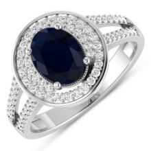 14KT White Gold 1.3ctw Blue Sapphire and Diamond Ring