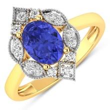 14KT Yellow Gold 1.09ctw Tanzanite and Diamond Ring