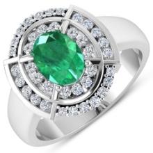 14KT White Gold 1ct Zambian Emerald and Diamond Ring