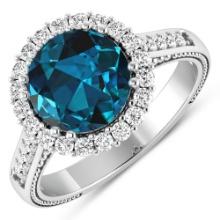 14KT White Gold 2.9ctw London Blue Topaz and Diamond Ring