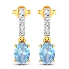 14KT Yellow Gold 1.02ctw Aquamarine and Diamond Earrings