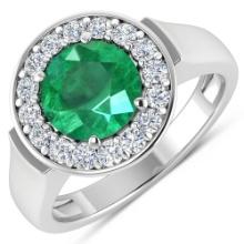 14KT White Gold 1.8ct Zambian Emerald and Diamond Ring