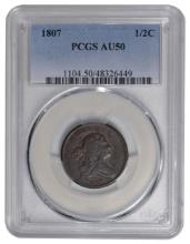 1807 Draped Bust Half Cent PCGS AU50