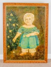 Painting of Girl on Canvas Folk Art