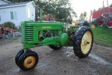 John Deere 'A' tractor, gas, narrow front, 540 pto, electric start, pulley, 5.50-16SL fronts, 12.4-3