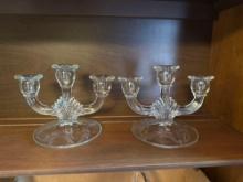 2 Vintage Fostoria...3 candle etched candlestick holder (Nice). Lenox Fenton milk glass ruffled