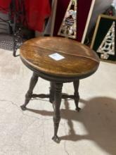 Round Wooden Piano Stool with Ball and Claw Feet (Cracked Seat)