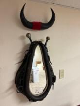 Vintage Horse Collar Mirror, and Bull Horns