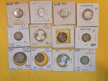 Twelve cooler mixed Silver World coins