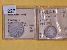 1865 and 1866 coins from Finland