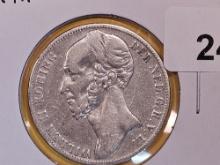 1848 Netherlands silver gulden in Very Fine plus