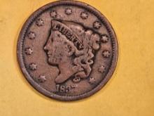 1837 Beaded Cord Large Cent