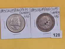 Two 1893 Columbian Commemorative Half Dollars