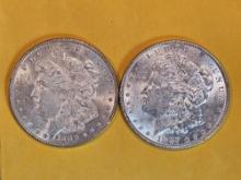 Two Brilliant About Uncirculated plus Morgan Dollars