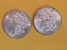 Two Brilliant About Uncirculated plus Morgan Dollars